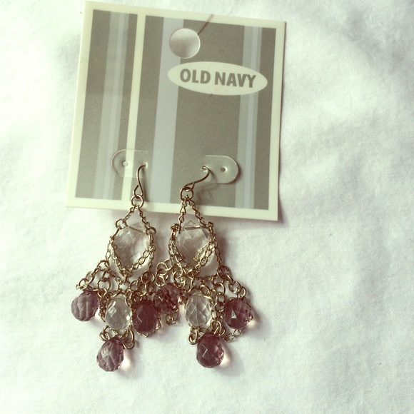 Old Navy Jewelry Clear And Purple Beads Dangle Earrings