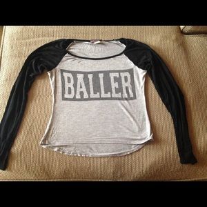 Black and Grey long sleeve "Baller" t-shirt.