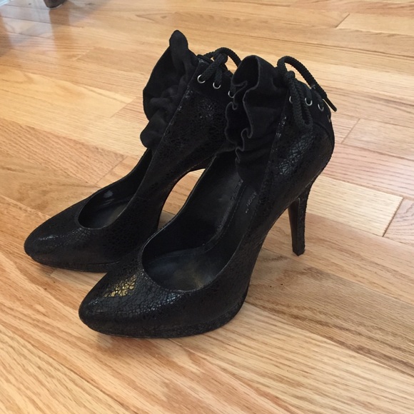 BCBG black textured heels with lace up back