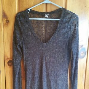 Black Lace with Gold Shimmer Long Sleeve Shirt