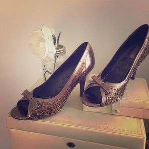 Sparkle Bronze Peep Toe Pumps