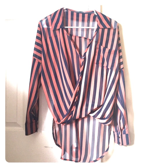 Orange and blue striped top