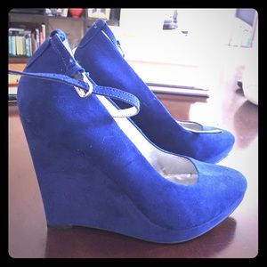 Guess Cobalt blue suede wedge heels