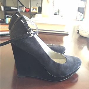 Guess black suede wedge heels