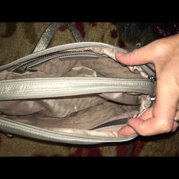 Tignanello Genuine Leather Crossbody Silver Bag - Picture 2 of 4
