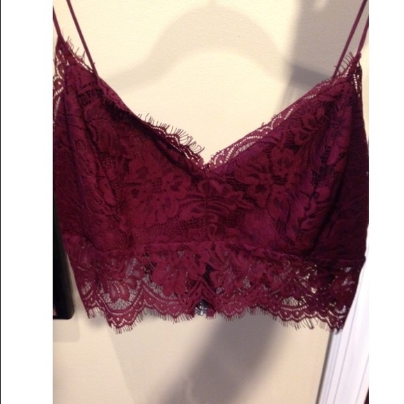 Topshop maroon lace crop top.