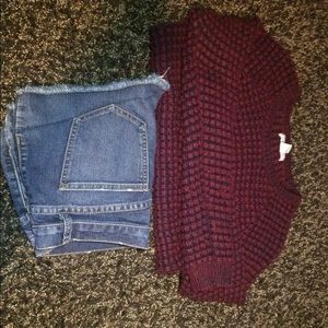chunky maroon knit sweater.