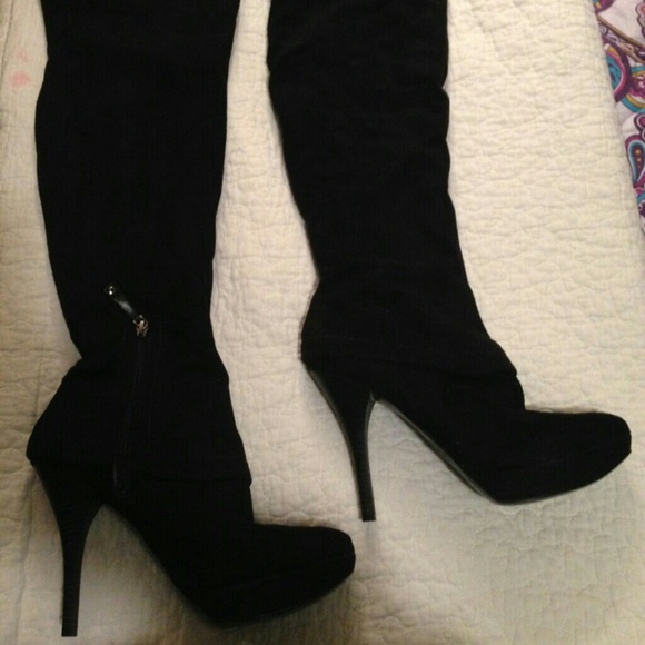 Black Suede GUESS Over the Knee High Heeled Boots