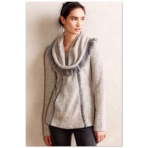 Anthropologie Sweaters - Anthropologie Fringed Cowl Pullover