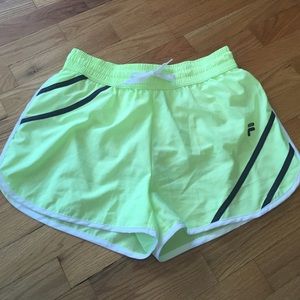 FILA light neon yellow women's work out shorts