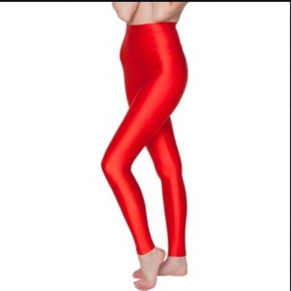 American Apparel shiny nylon tricot leggings red