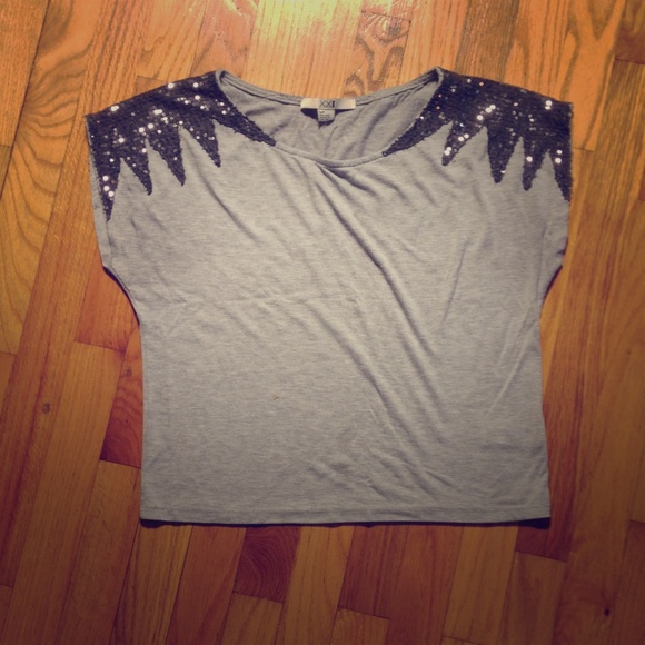 Forever 21 Grey T with Sequin Shoulders