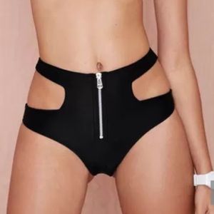 Black high waisted zipper bikini/swim bottoms