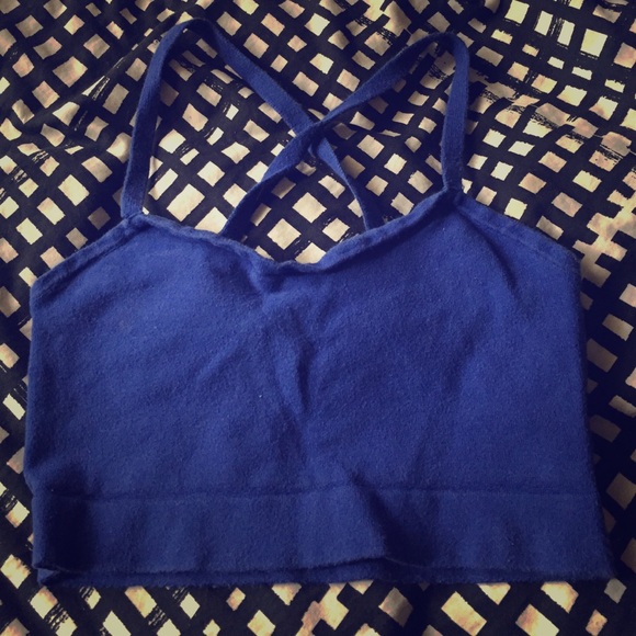 Navy blue cross back crop tank top