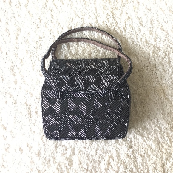 Beaded gunmetal evening bag