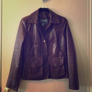 Brown Leather Ralph Lauren Jacket - Petite Small