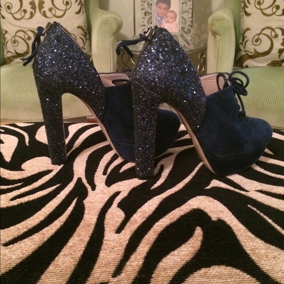 Miu Miu Glitter Navy Booties