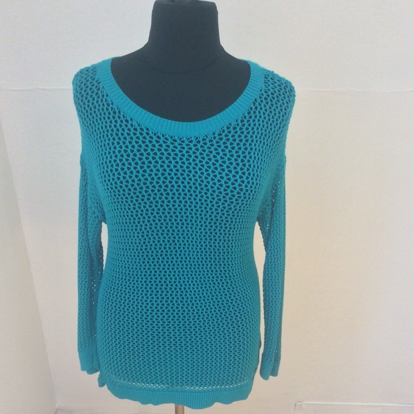 Michael Kors open knit teal sweater 1x