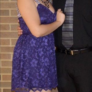 Purple Lace Short Prom Dress