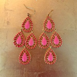 Pink, Red + Gold Chandelier Earrings