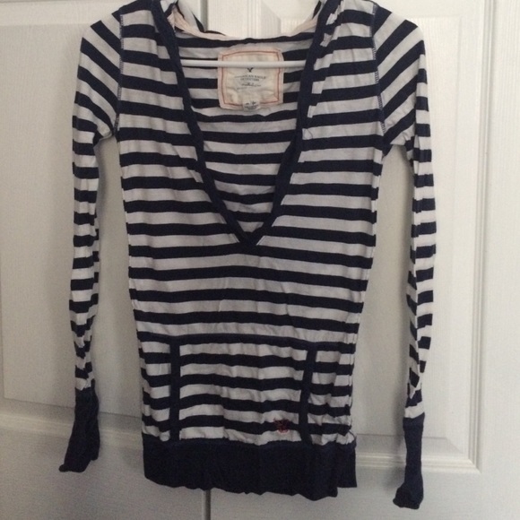 Deep v neck striped long sleeved hoodie