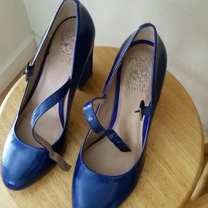 Vince camuto blue leather and suede mary janes.