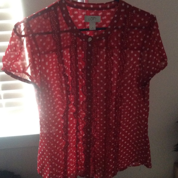 Ann Taylor loft red white blouse