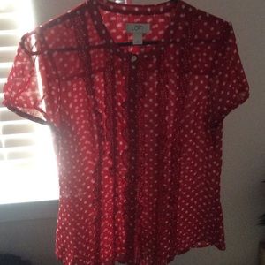 Ann Taylor loft red white blouse