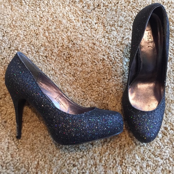 Y-not? Shoes - Black Glitter Heels