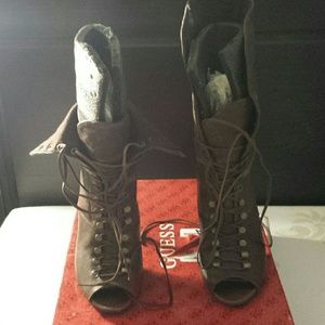 Guess fold over peep toe high heel bootie