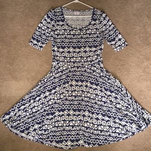 NWOT LuLaRoe blue and white print Nicole dress.