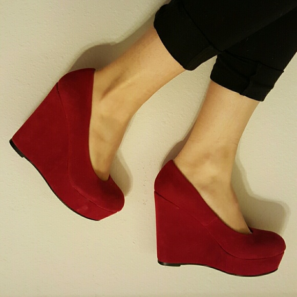 Red Closed Toe Wedges