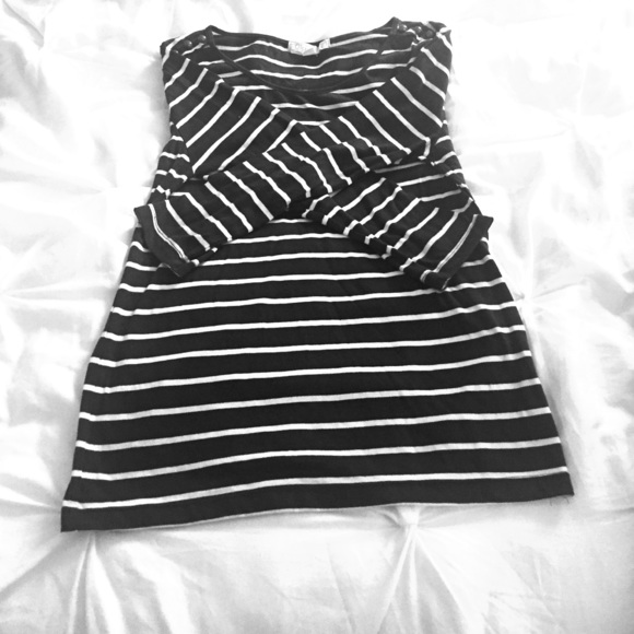 Striped Navy Top w/ bronze shoulder Embelishment
