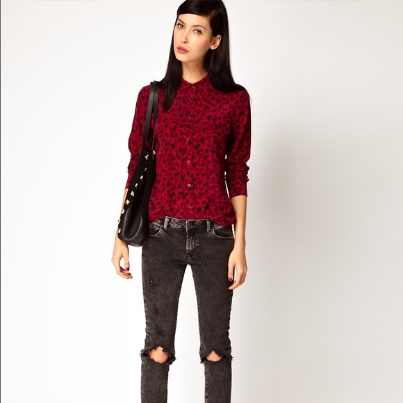 Equipment Signature Leopard Red blouse sz small