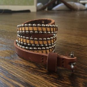 Anthropologie yellow, brown, silver waist belt