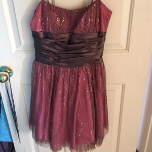 Strapless pink and brown sparkly dress