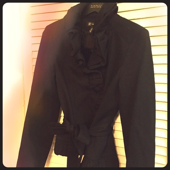Black Power Blazer, Ruched Lapel & Standup Collar
