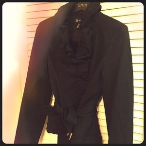 Black Power Blazer, Ruched Lapel & Standup Collar