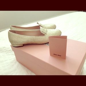 Miu miu flat gold glitter non-reptile ...