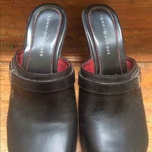 Tommy Hilfiger black wedge mules