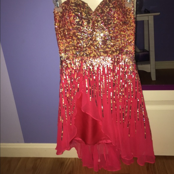 Sherri Hill Strapless Hot Pink Sequined Dress