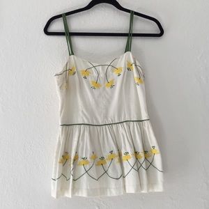 Anthropologie Embroidered Floral Peplum Top