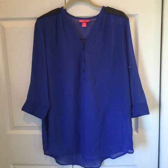 ROYAL BLUE SHEER HI LOW  BLOUSE