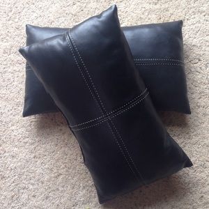 Black faux leather throw pillows set of two