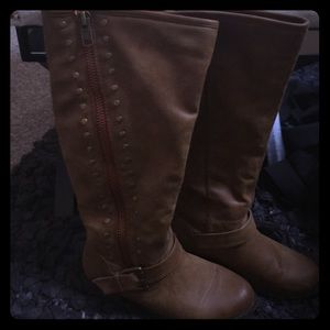 Madden Girl camel studded knee high boots