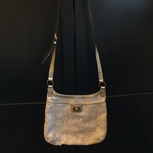 COACH Linen Cream Gold Metallic Crossbody Purse