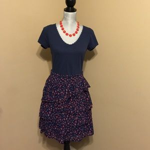 Navy shirt & Floral Skirt