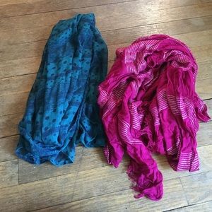 Blue and pink scarves