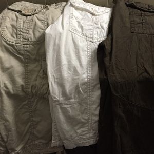 3 pairs of capris, brown, white & khaki colors.