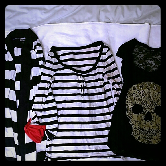 EXPRESS TOPS open cardigan lace back skull stripes
